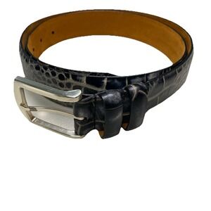 Lejon Leather Belt 38 Mens Leather Italian Calfskin Croc Print Black 13101 USA